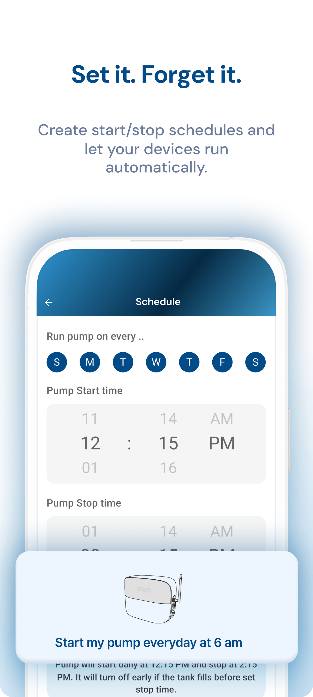 SENZE app pump scheduling screen